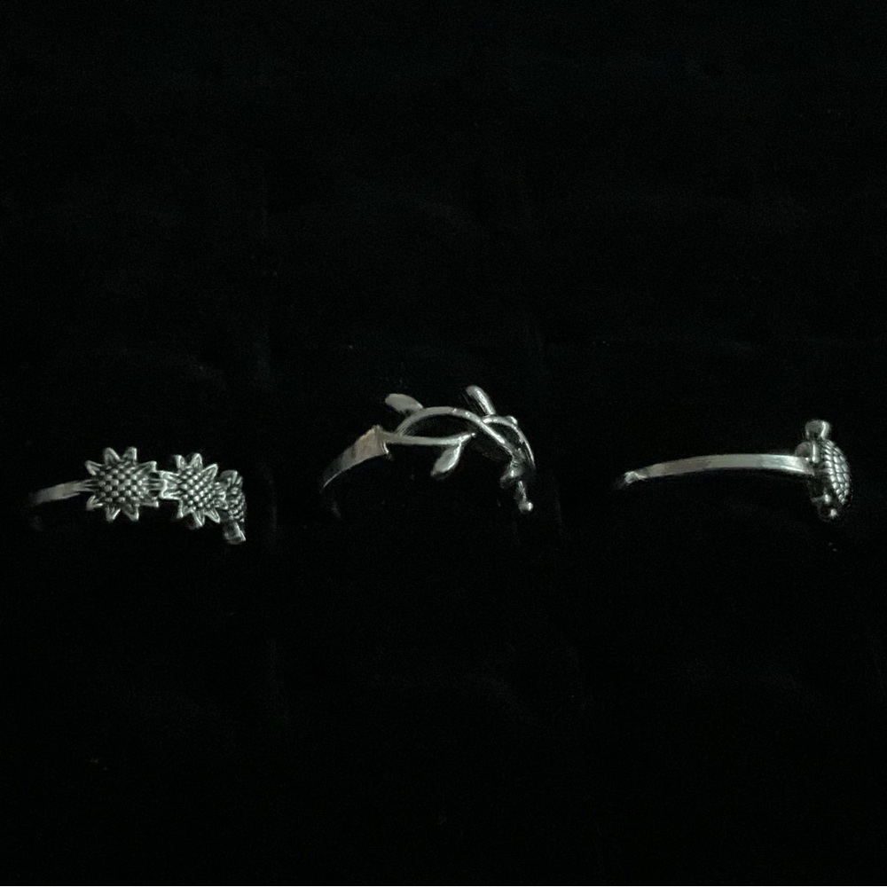 New x3 Silver Tone Rings Turtle Flowers Nature Boho Trendy Fashion Set Size 5/6 - Picture 2 of 7